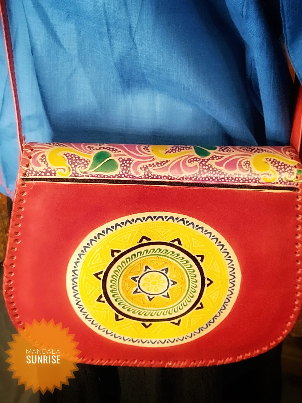 Red leather ethnic bag