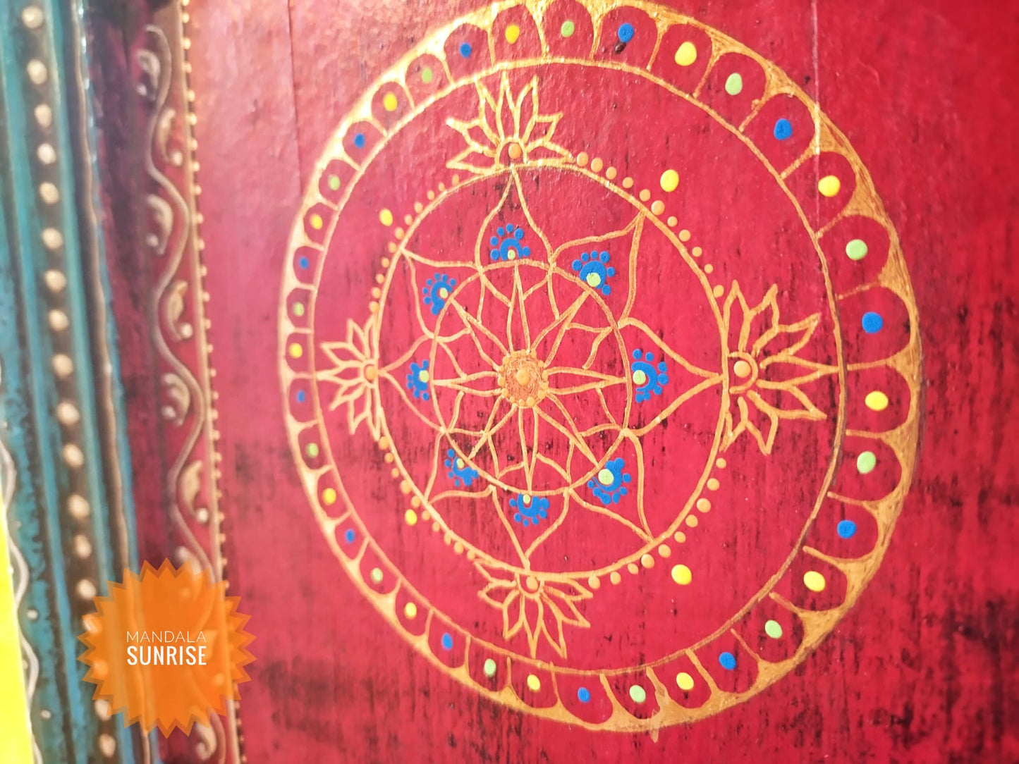 Wall hanging Vintage Indian wood frame hand painted by Angie