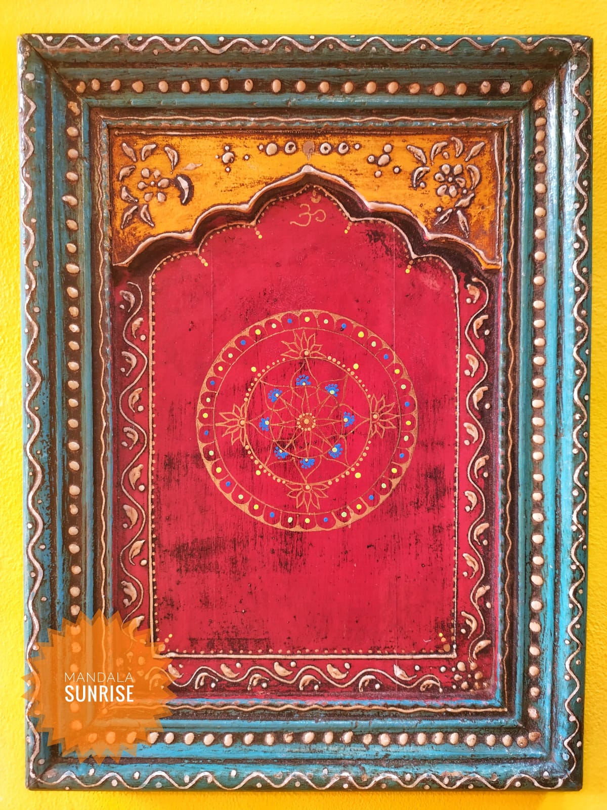 Wall hanging Vintage Indian wood frame hand painted by Angie