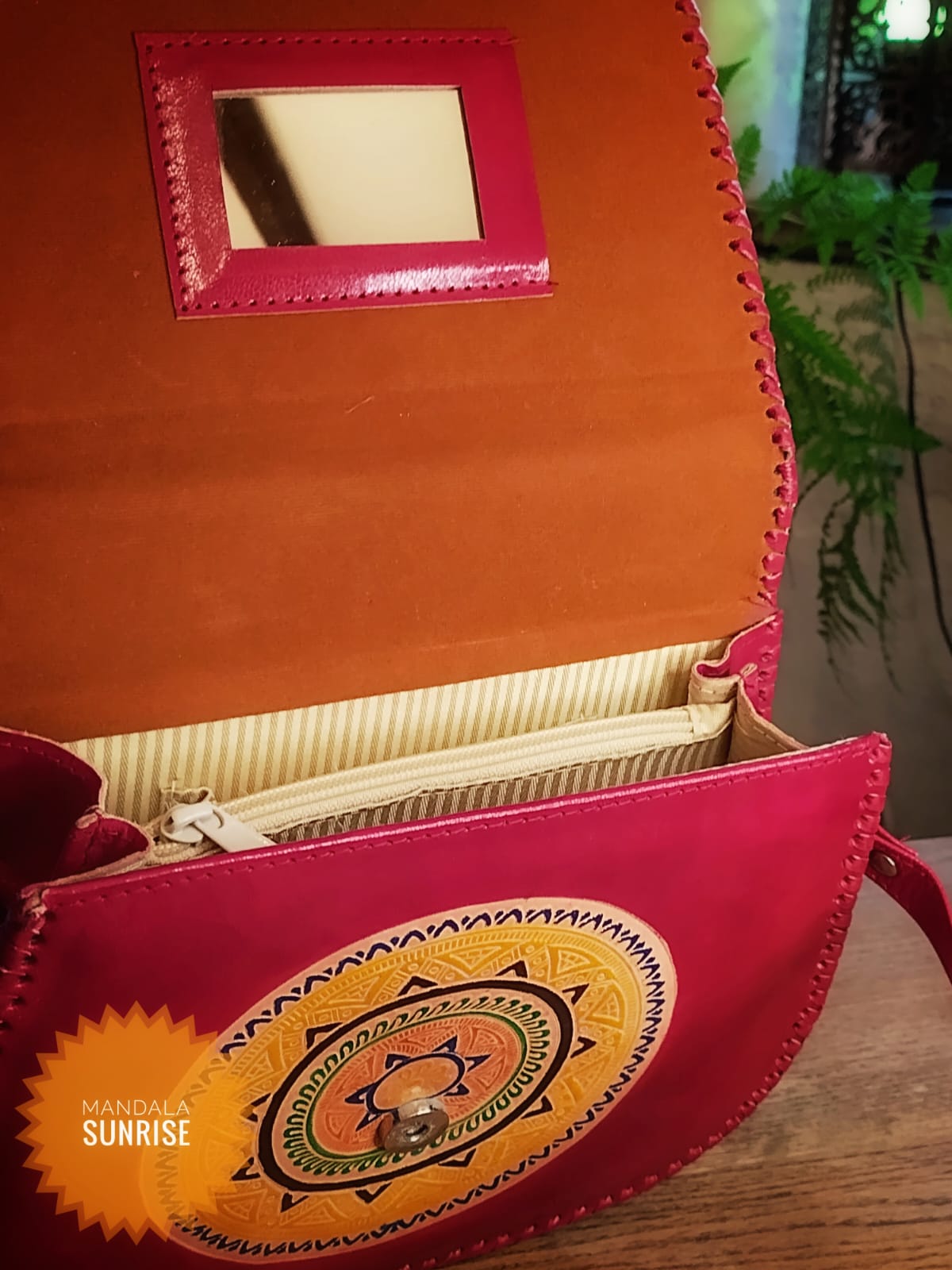Red leather ethnic bag