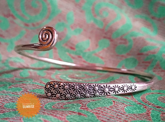 Sunflowers and Swirl hallmarked silver 925 bangle