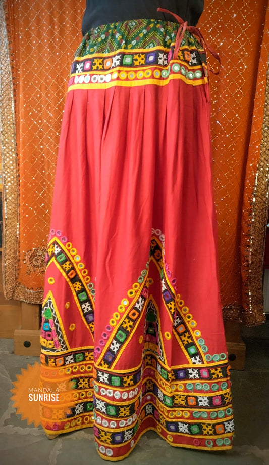 ***PRELOVED ***Red embroidered and mirror work skirt Free Size