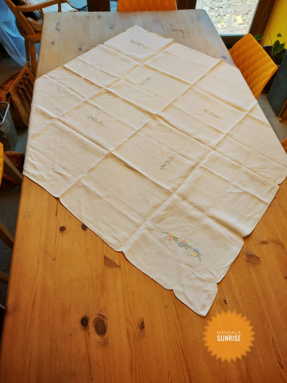 Linen vintage table cloth with embroidery