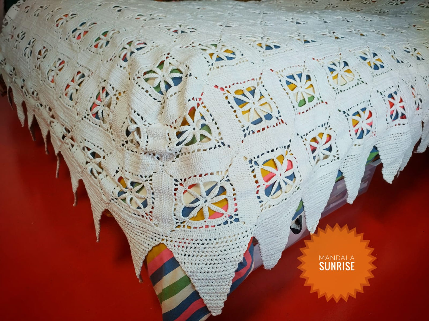 Vintage 1970's crochet cotton double bedspread