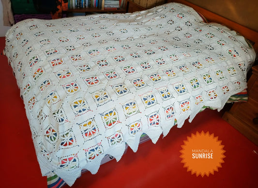 Vintage 1970's crochet cotton double bedspread