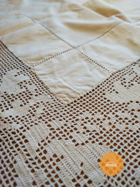 Linen and lace vintage tablecloth