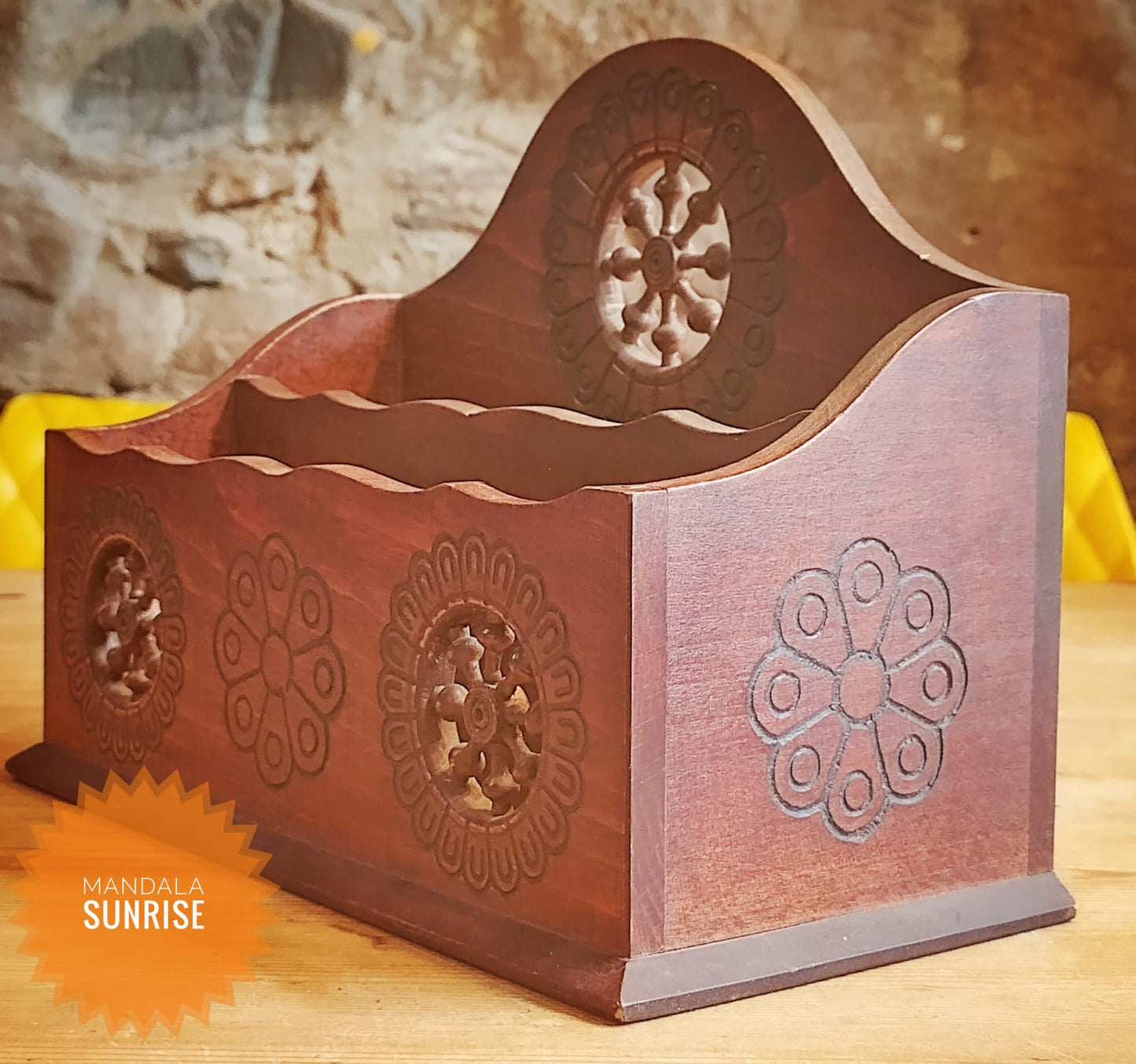 Vintage Indian hard wooden carved letter rack
