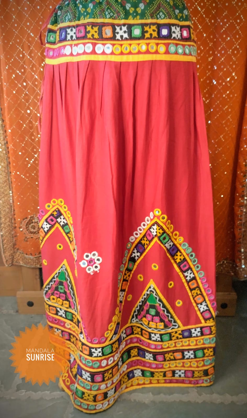 ***PRELOVED ***Red embroidered and mirror work skirt Free Size