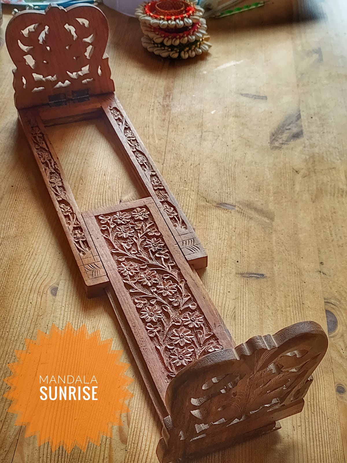 Vintage carved wooden book slide