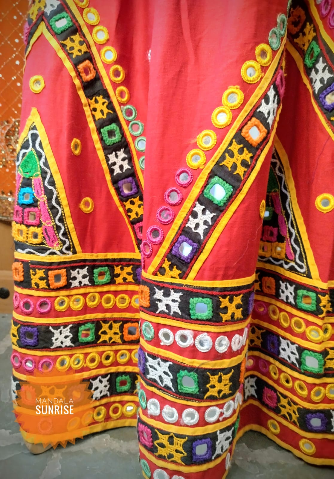 ***PRELOVED ***Red embroidered and mirror work skirt Free Size