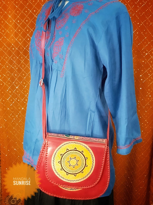 Red leather ethnic bag