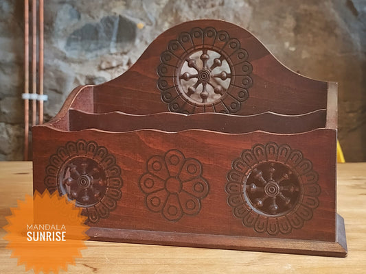 Vintage Indian hard wooden carved letter rack