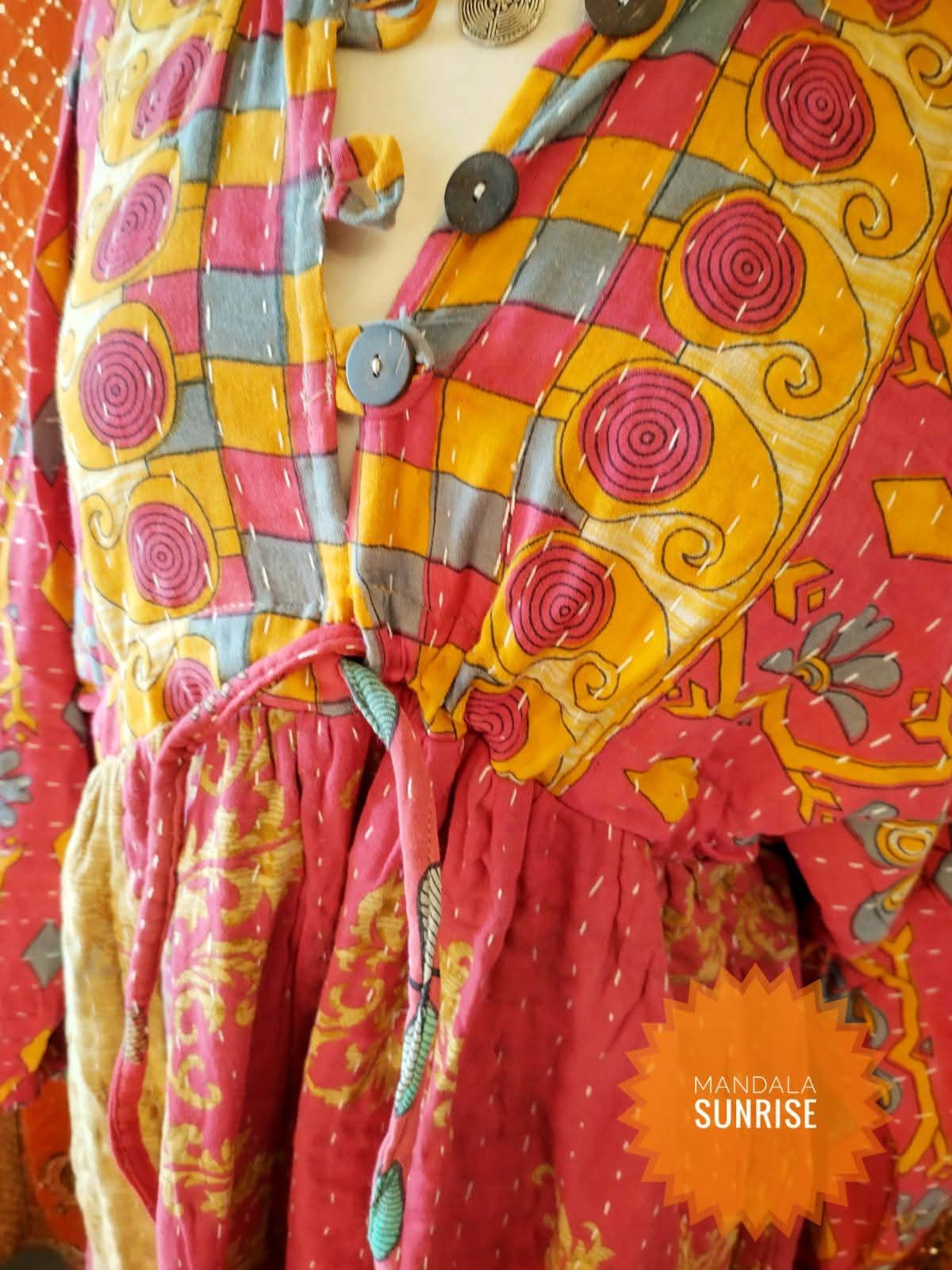 Peasant sleeved Kantha Dress free size (number7)