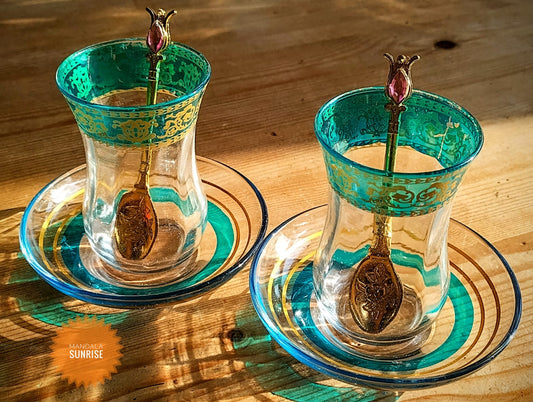 Set of 2 Turkish glasses with saucers and spoons